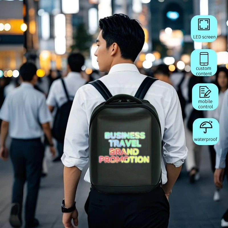 Programmable LED Display Backpack – Light-Up Digital Rucksack w/ USB + Big Storage
