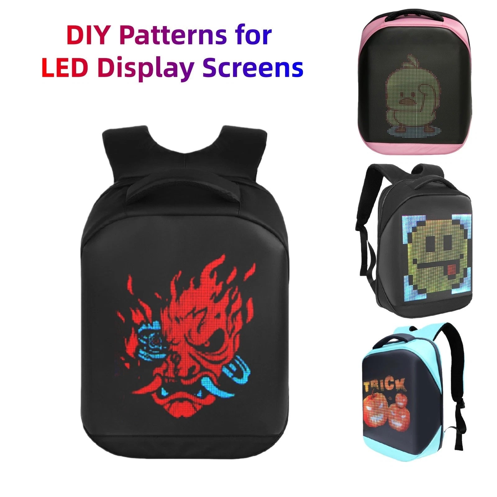 Programmable LED Display Backpack – Light-Up Digital Rucksack w/ USB + Big Storage