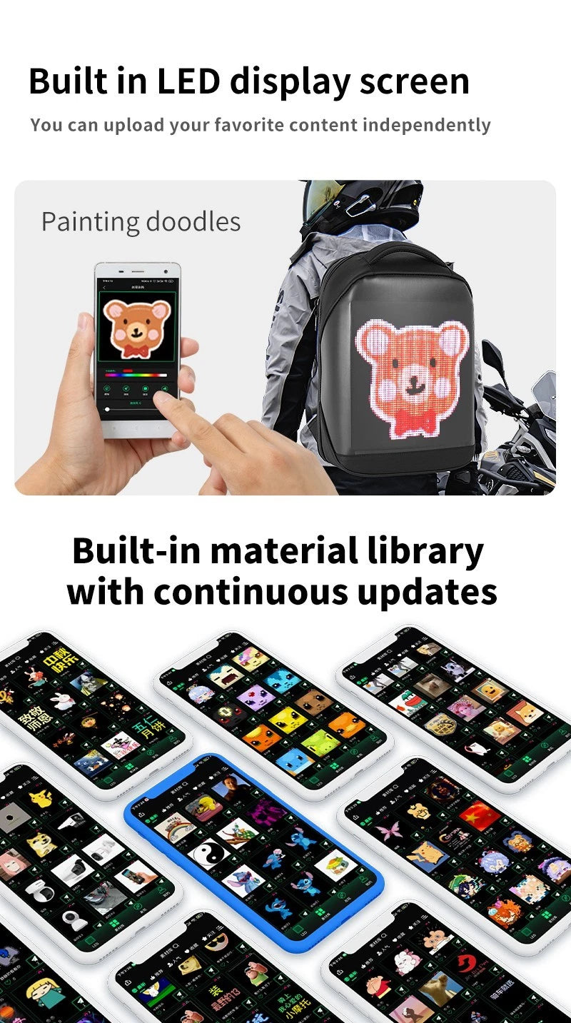 Programmable LED Display Backpack – Light-Up Digital Rucksack w/ USB + Big Storage